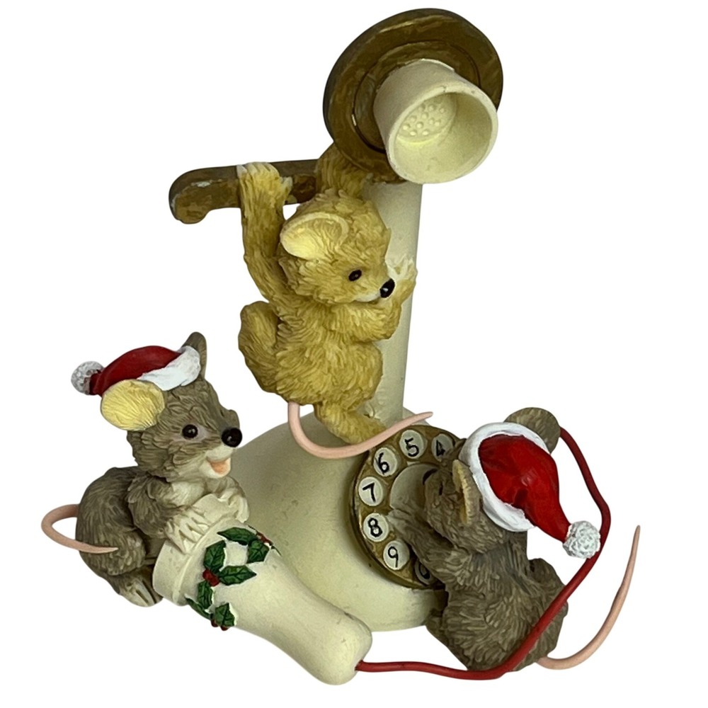 1995 Roman 3 Mice Talking On Vintage Telephone Christmas Decoration 5"x5"